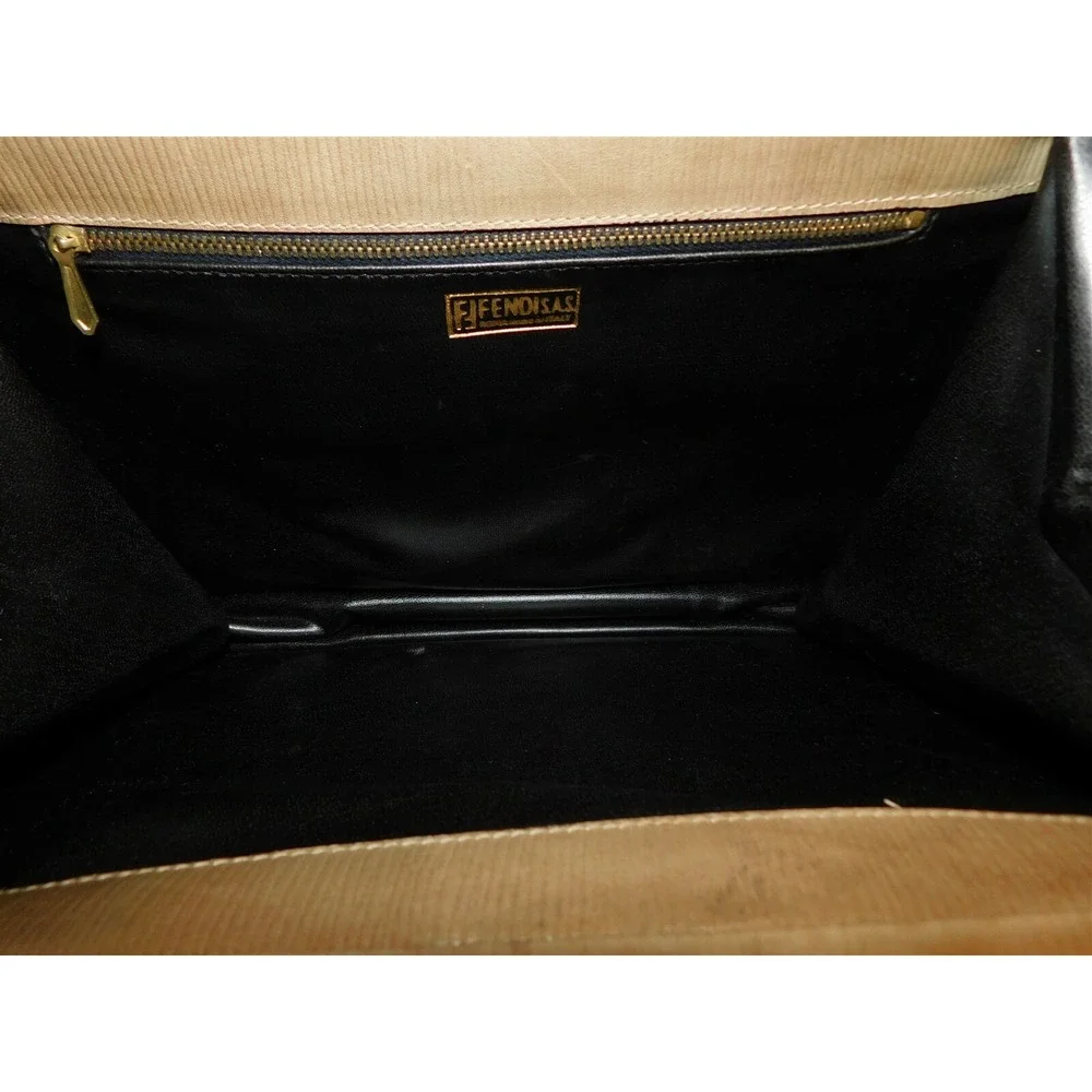 Fendi Vintage Black‎ Zucca FF Canvas Khaki Leather Shoulder Bag